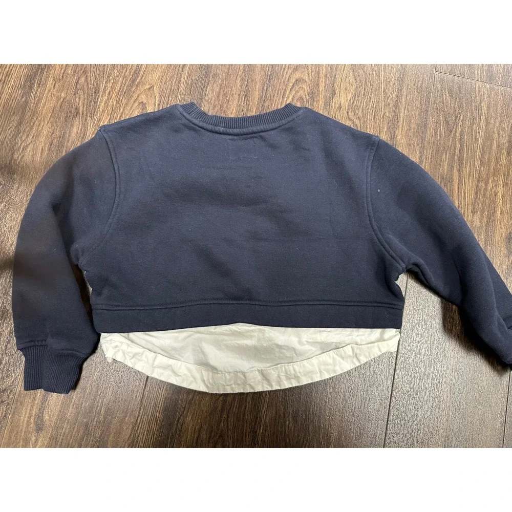 Zara Kids Layered Cropped Sweatshirt Navy Blue &‎ White Size 6-7 / 120